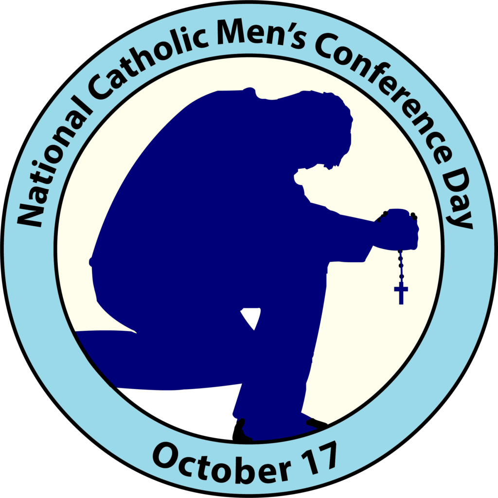 National Catholic Men's Conference Day Logo of man kneeling and praying the Rosary
